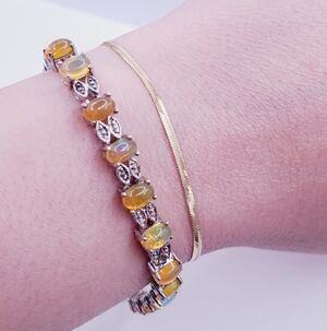 Genuine Oval Opal 925 Sterling Silver Bracelet